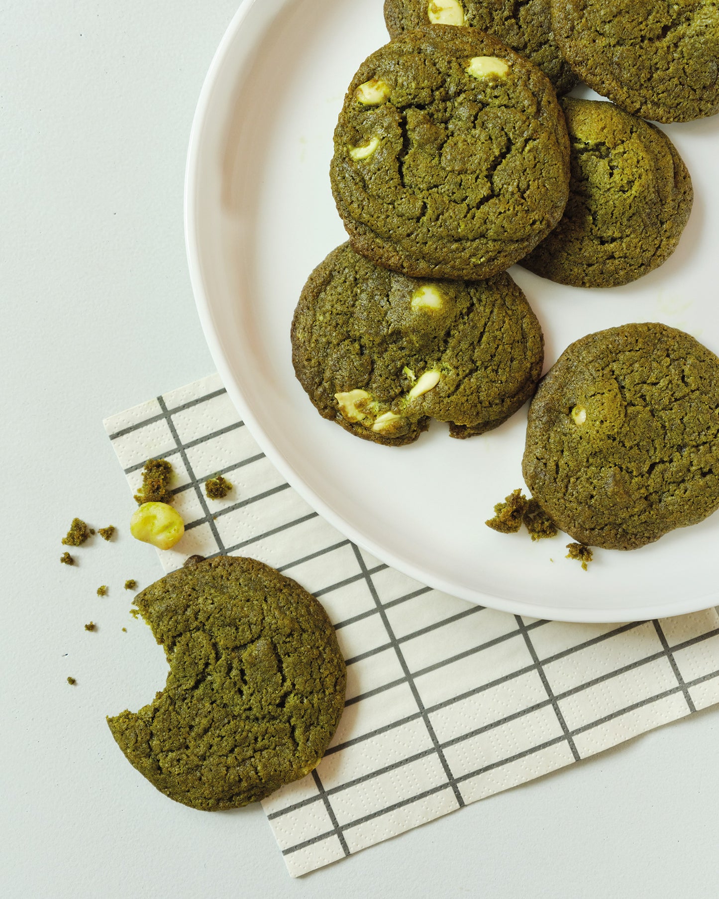 matcha cookies on a plate